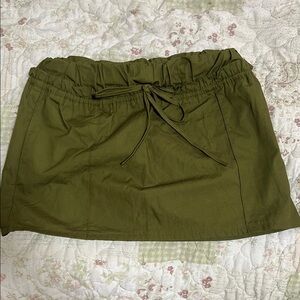 Olive Green Mini Skirt with Drawstring